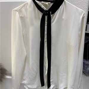 Forever 21 White Blouse with Black Bow Tie